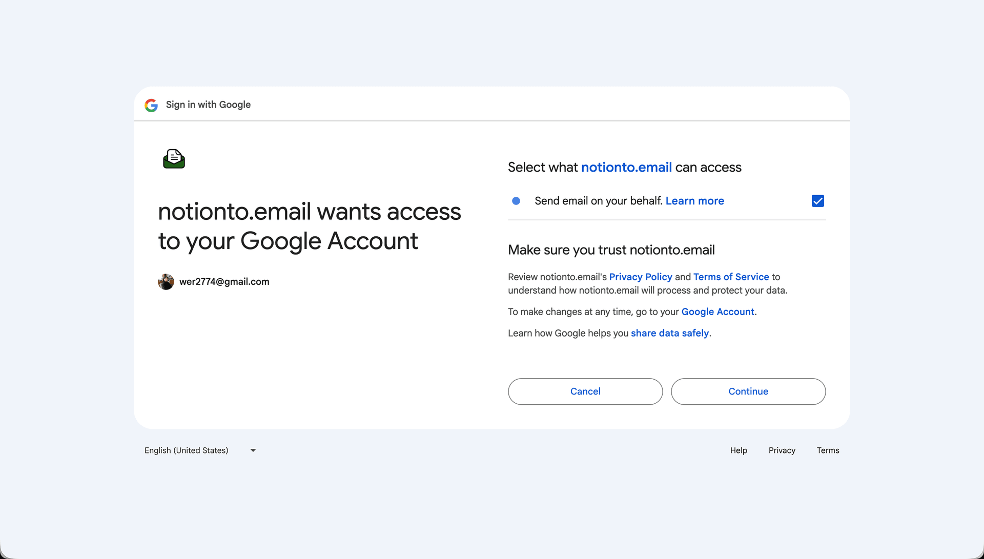 Google OAuth consent screen