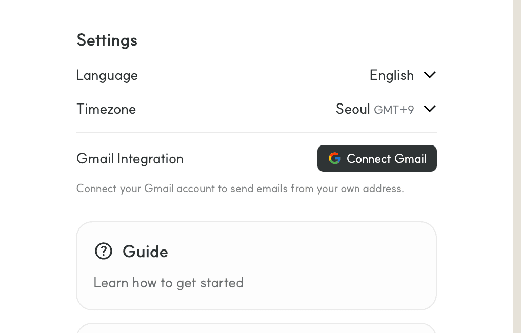 Gmail integration settings