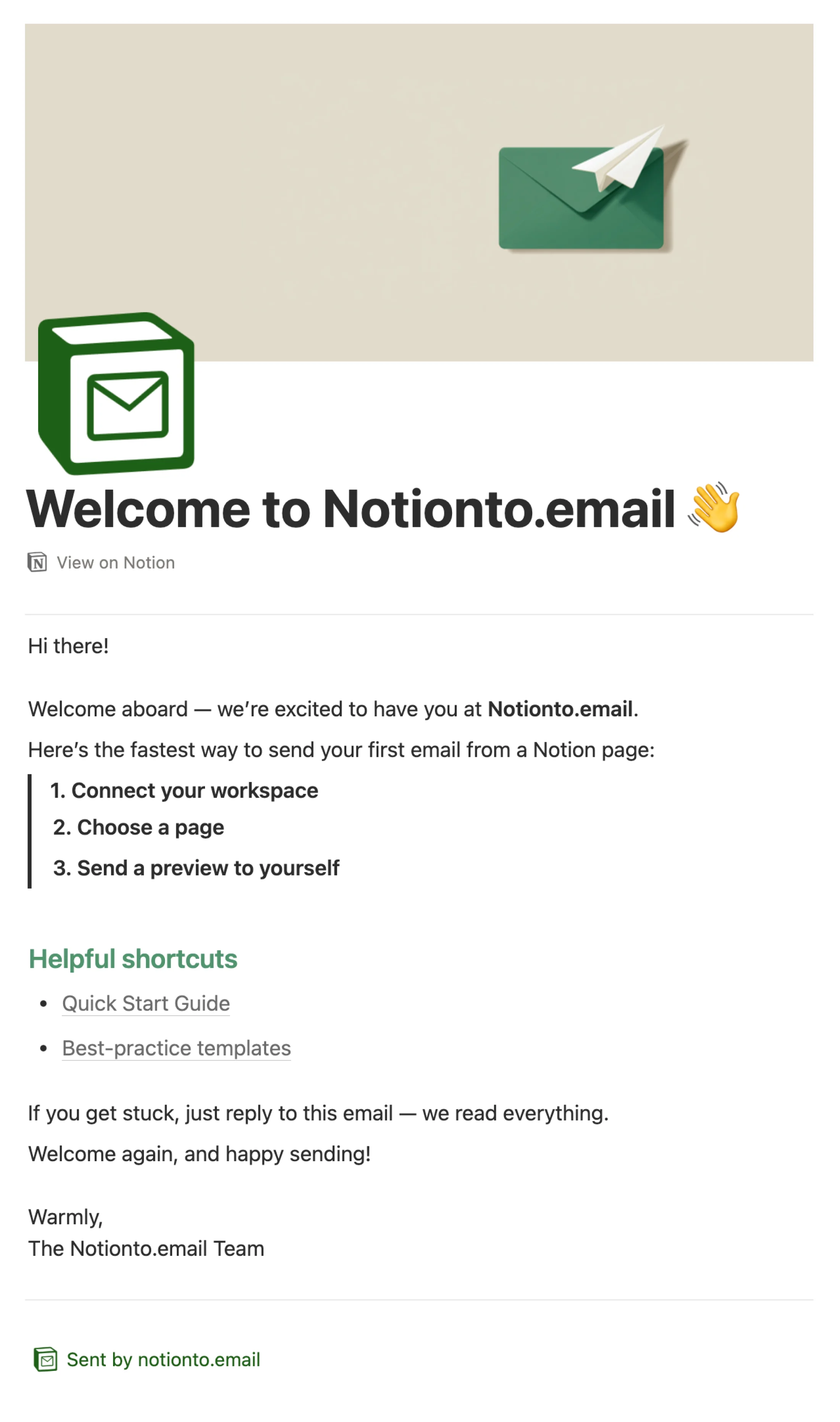 Notion 페이지를 이메일로 변환한 예시